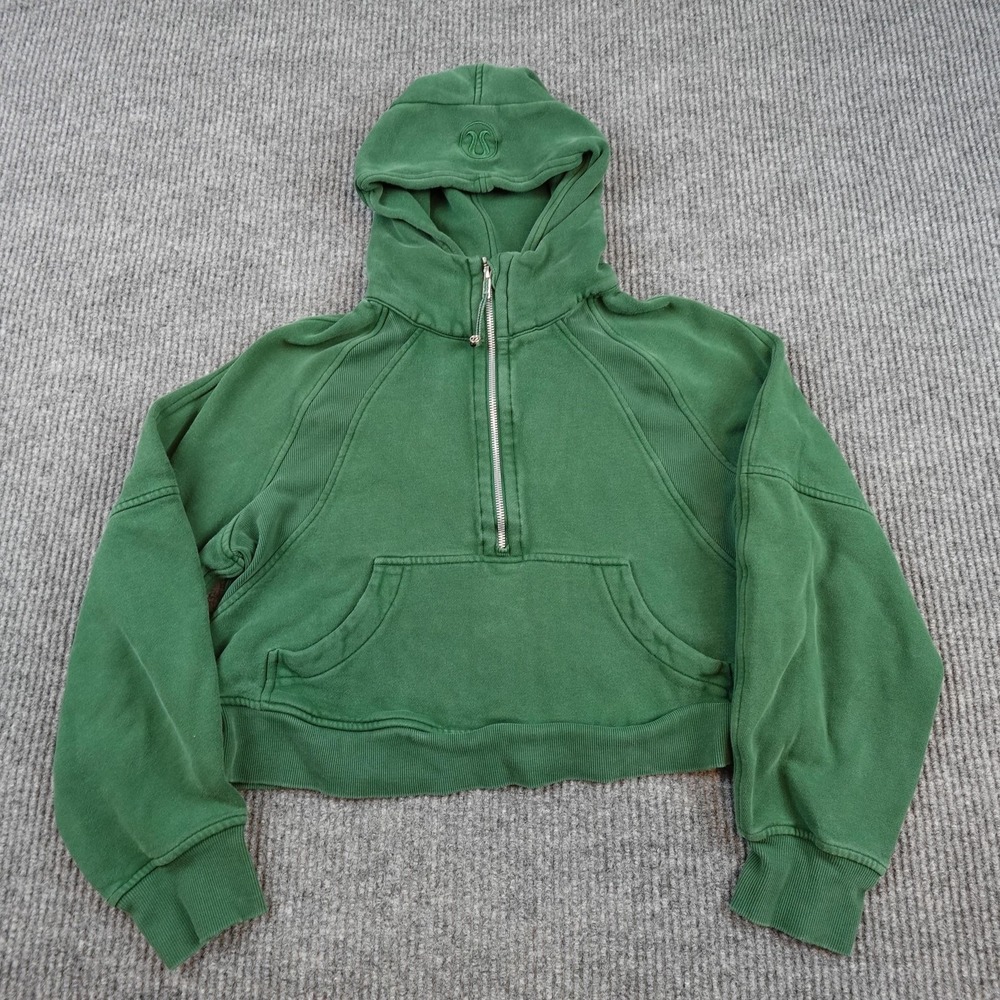 Lululemon Scuba Cropped Hoodie Womens 10 Green Half Zip Fleece Sweatshirt